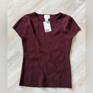 H&M Women's Short Sleeve Knit Top - Burgundy